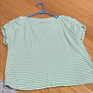 LOFT Green and White Striped Tee
